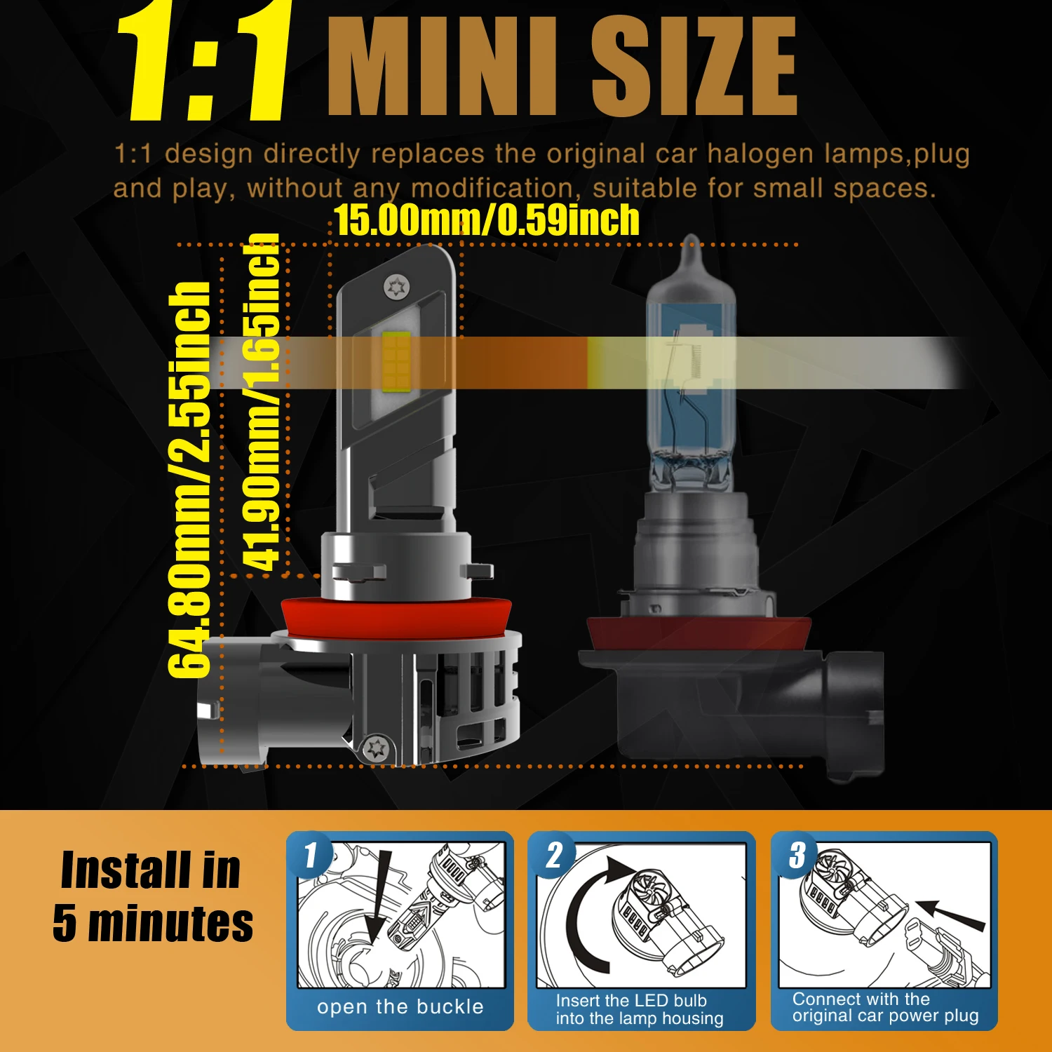 2x HB3 9005 Led Headlight Canbu Car Bulb High Power 6000K Xenon White Light Moto Diode Lamp 12v 55w For Dodge Journey 2008~2023