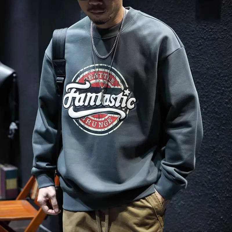 

plus Size Men's Retro American Cotton Fce Hoodie Thiened round Ne Sweatirt Comfortable Warm Casual Streetwear