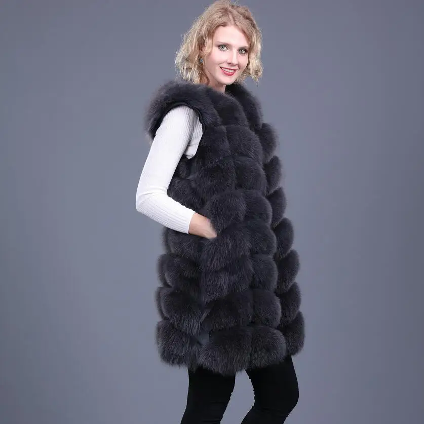 Women's Real Natural Fox Fur Vest Coat, European Warmth, Street Fashion, Spring and Autumn