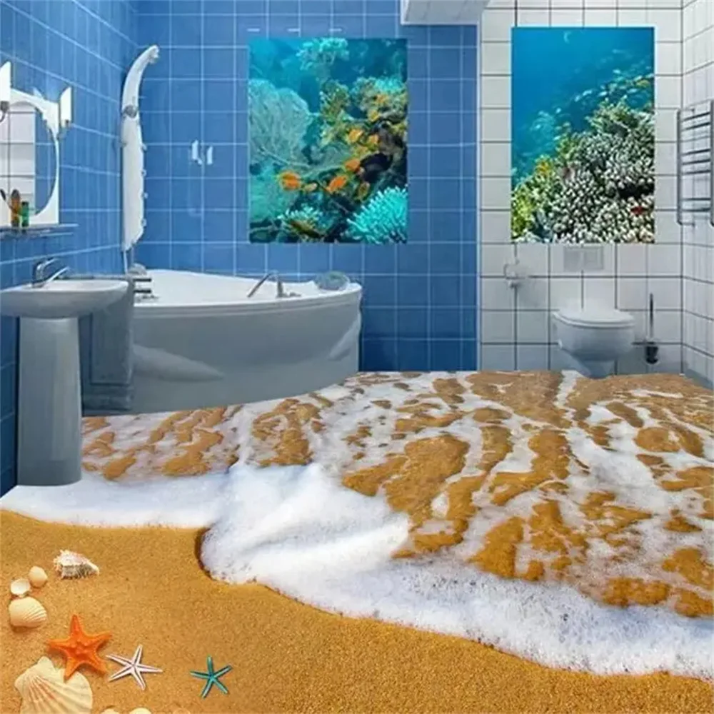 

Пользовательский пол, роспись, 3d красивый вид на море, пляж, морская звезда, ракушка, летние ракушки, напольная плитка, обои papel de parede