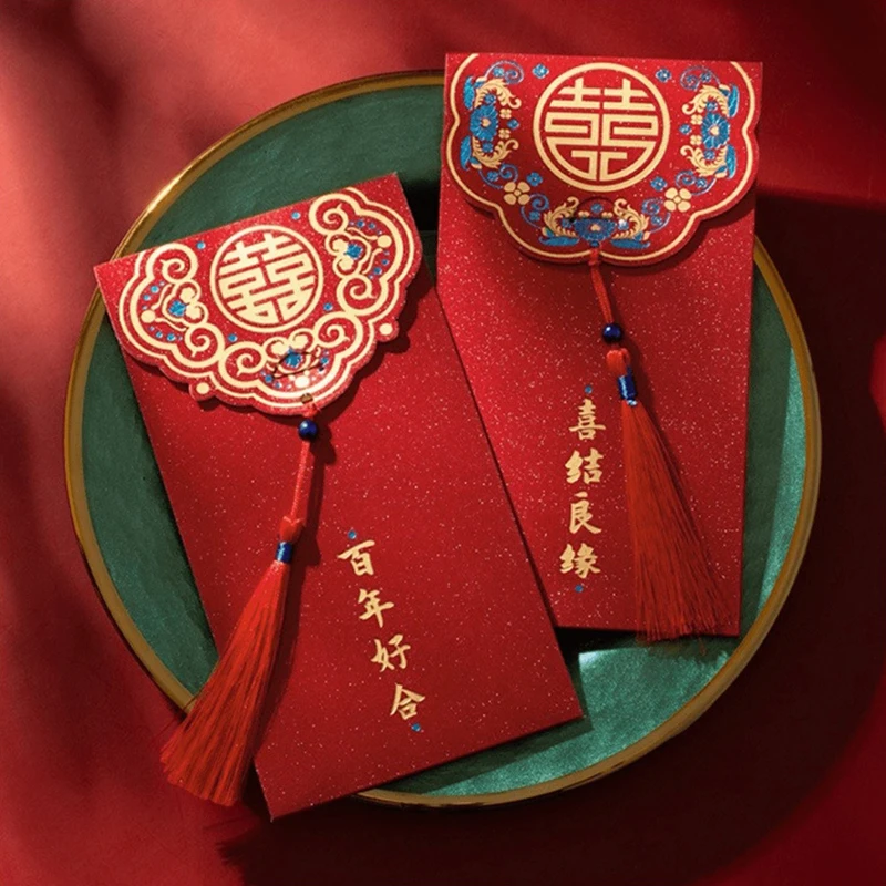 New Year Red Envelopes Wedding Marriage Gift Bag Double Happiness Lucky Pocket Chinese Traditional Hongbao Wedding Decoration