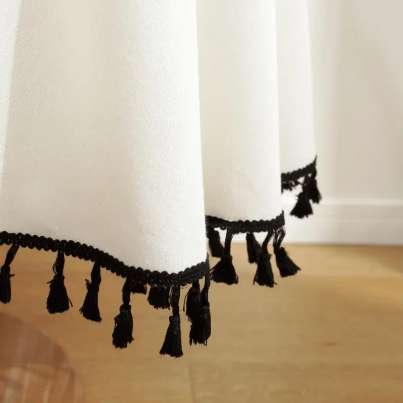 

Cotton Linen Soild Color Black Tassel Round Tablecloth Ruffled Anti-stain Tablecloth Waterproof Table Cloth Party Table Cover