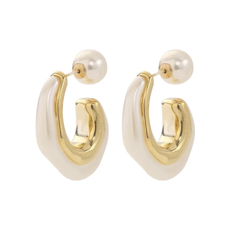 Korean Design Gold Color Pearl Irregular Earrings For Women Fashion Rhinestone Round Geometric Earring Trendy Party Girls Gifts