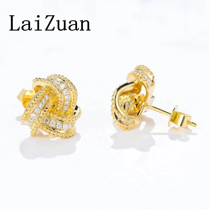 LaiZuan Solid 18K Yellow Gold Triangle Natural Diamond Stud Earrings Trendy Jewelry Design Stud Luxurious Antique High Quality