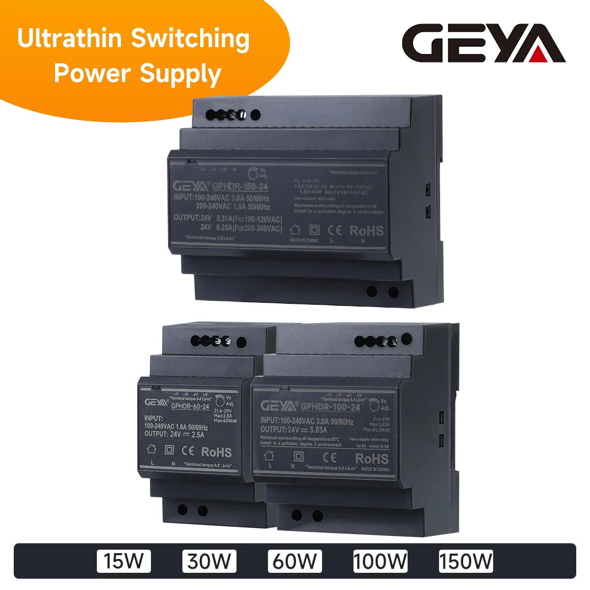 GEYA Ultrathin Switching Power Supply GYHDR 15W 30W 60W 100W 150W 12V 24V Rail Type Transformer Industrial DIN Rail SMPS