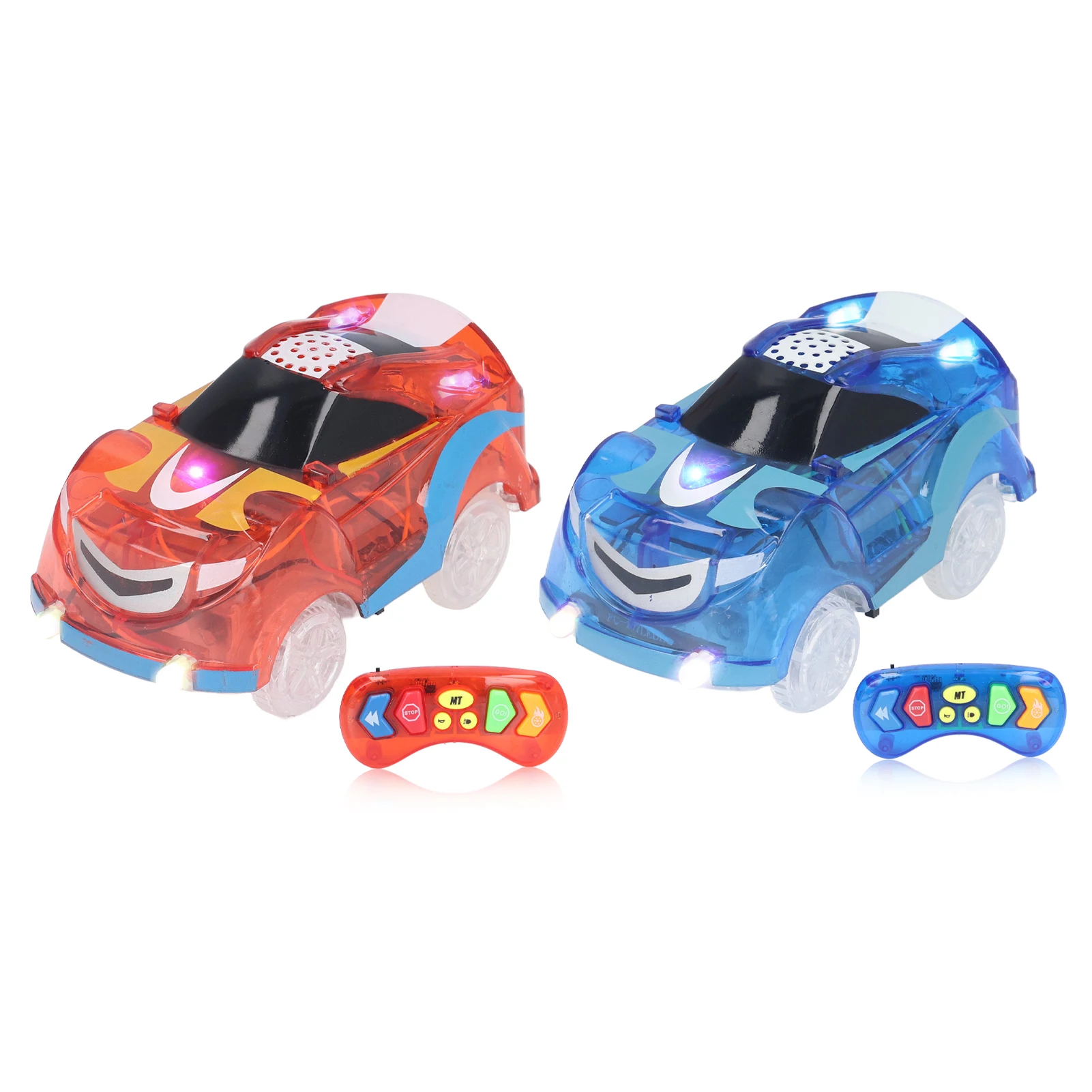 RC Light Up Track Cars Tracks Cars 6 LED Lights Remote Control Light Up Track Cars with Music for Children