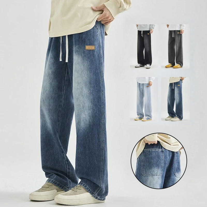 

Brand Clothing Spring Summer Cotton Men's Jeans High Street Casual Pants Loose Straight Denim Trousers Outdoor Pastoral Outing