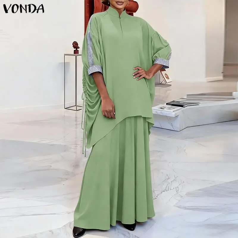 

Женские комплекты больших размеров VONDA, модные комплекты из двух предметов на лето и весну, топы с рукавами 3/4, длинные юбки, комплекты платьев в стиле пэчворк, уличная одежда