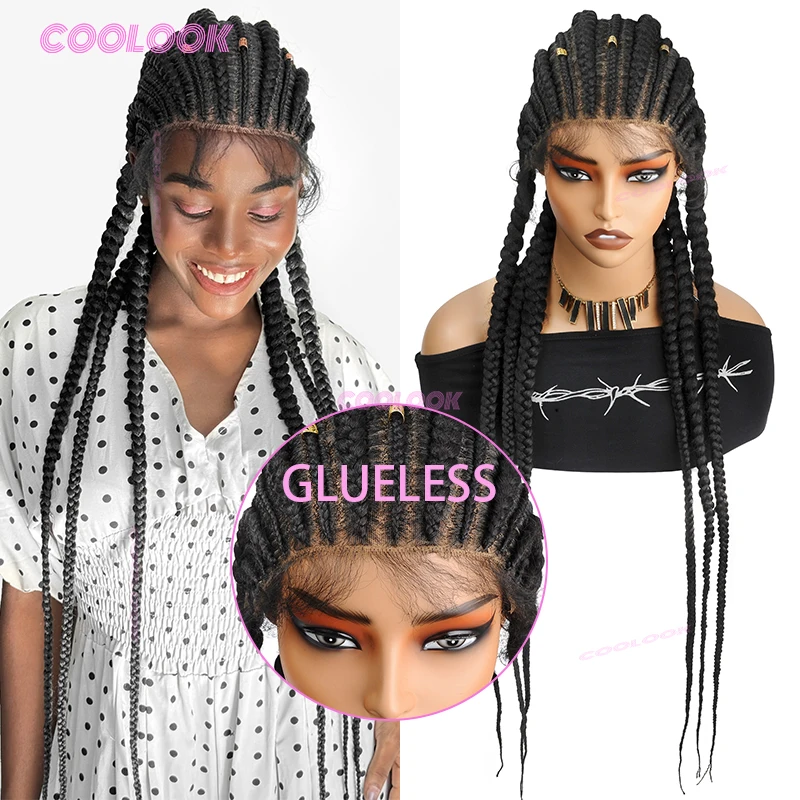 36 "شعر مستعار مضفر بدون صمغ الاصطناعية كامل الدانتيل شعر مستعار مضفر للنساء كورنو الضفائر شعر مستعار جديلة شعر مستعار مضفر الأفريقي #2