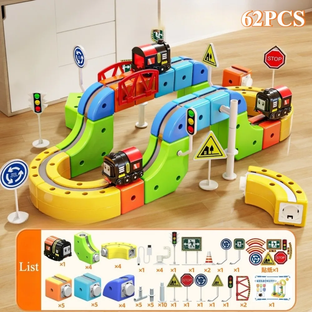 Giocattolo per auto da corsa su rotaia magnetica elettrica fai-da-te Treno motorizzato Montessori e labirinto a gravità, regalo di Natale educativo per bambini