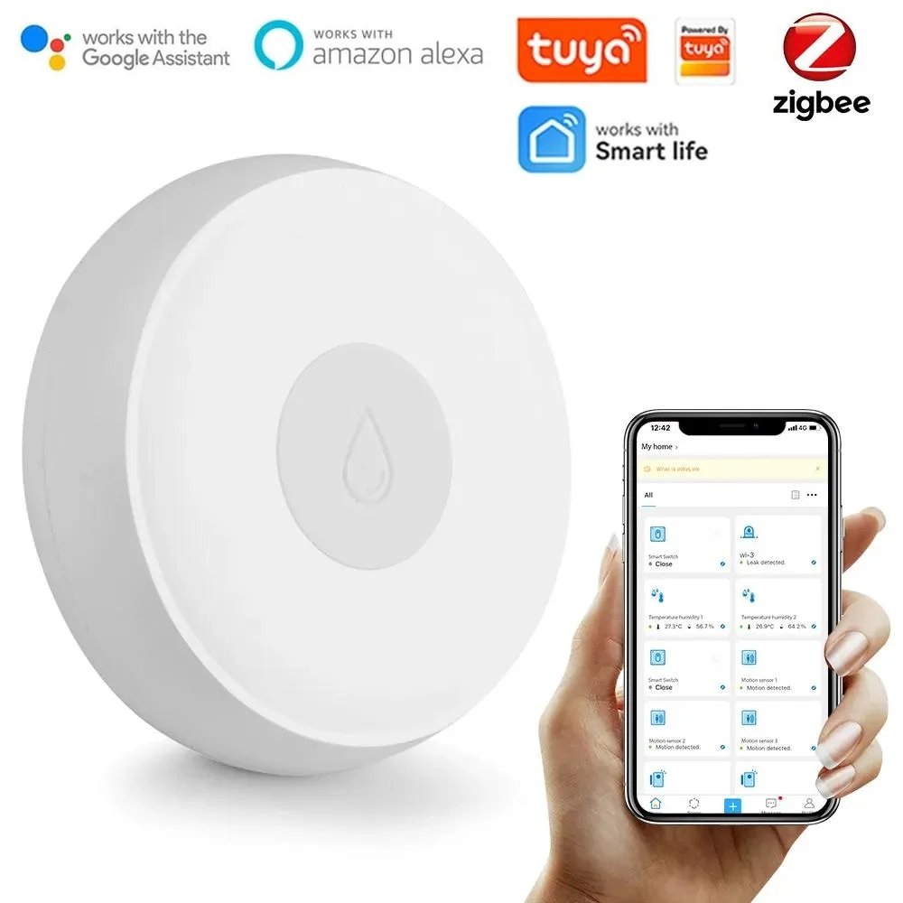 

Zigbee Flood Sensor Water Leak Detector Smart Life APP Linkage Alarm Via Tuya Gateway Work With Alexa Google Assistant