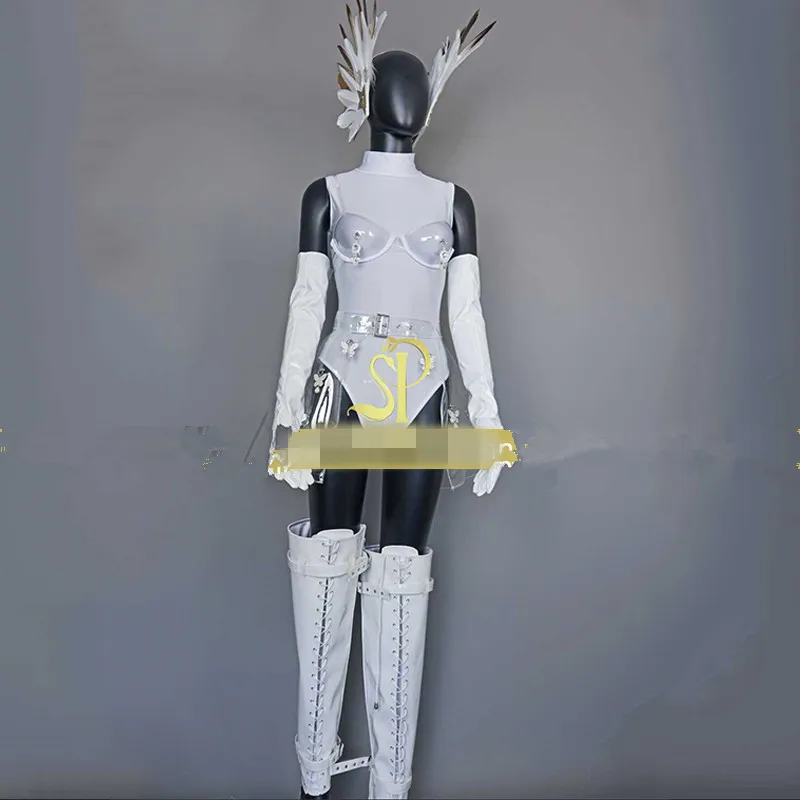 Female Stage Costume Gogo Dancer Clothing Party Nightclub Performance Outfits Carnival Drag Queen Outfit White Bodysuit yj609