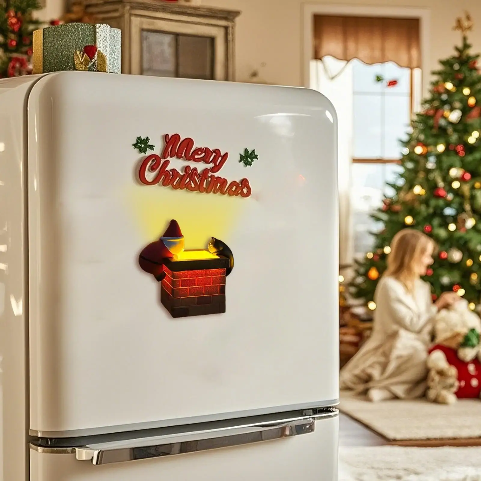 Fridge Magnets Glow Santa Claus Black Cat Climbing Chimney Locker Button Magnet Magnetic Sticker For Fridge Metal Door Bulletin