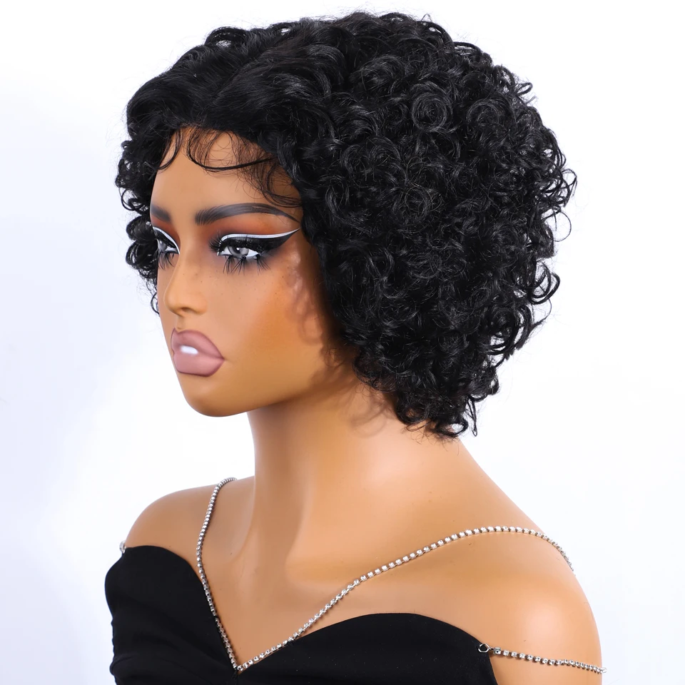 Lekker Short Pixie Cut Curly Bob Middle Part Lace 100% Human Hair Wigs For Women Brazilian Remy Hair Glueless T Lace Colored Wig