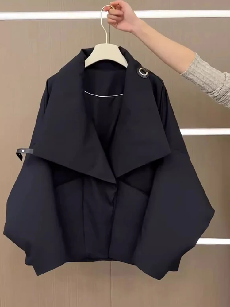 

Black Short Collar Drop Shoulder Sleeve Thickened Cotton Jacket Women's Winter High-End Feeling Outerwear Warm Parka Top