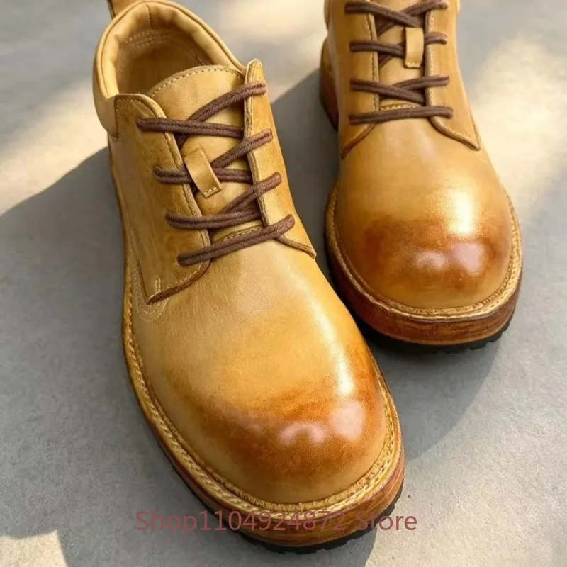 Handmade Men's Shoes Designer Casual Business Work Genuine Leather Retro Washed Horsehide Leather Shoes Male Wear-resistant