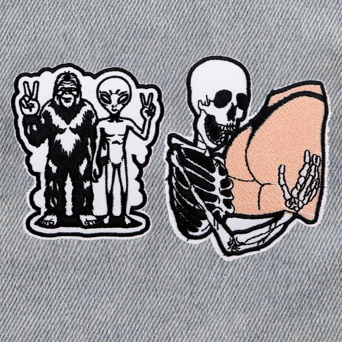 

Skeleton Alien Embroidered Patches for Clothing Jacket Iron on Patches Appliques DIY Clothes Thermoadhesive Stickers