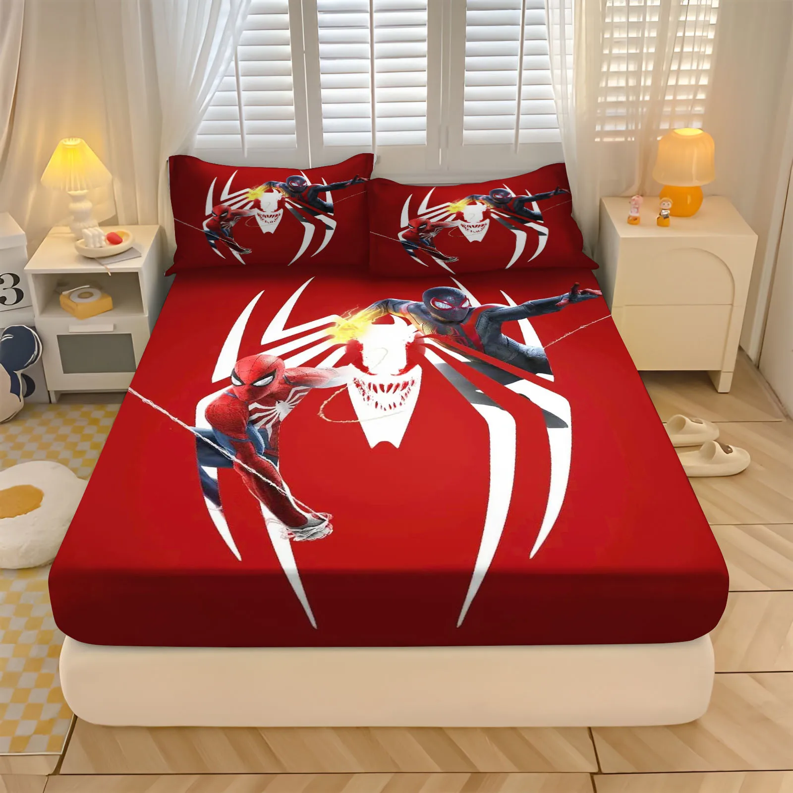 

Spider-Man With Pillowcase Fitted Sheet 3D Children'S Bedding Set 100% Polyester 2/3pcs Comforte Bed Cover Full Set Home Decor