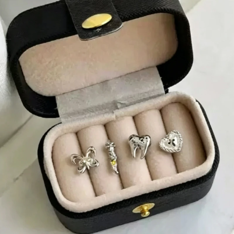 Mini Portable PU Leather Jewelry Box Travel Snap Earrings Ring Necklace Organizer Small Compact Jewelry Storage Case Organizer