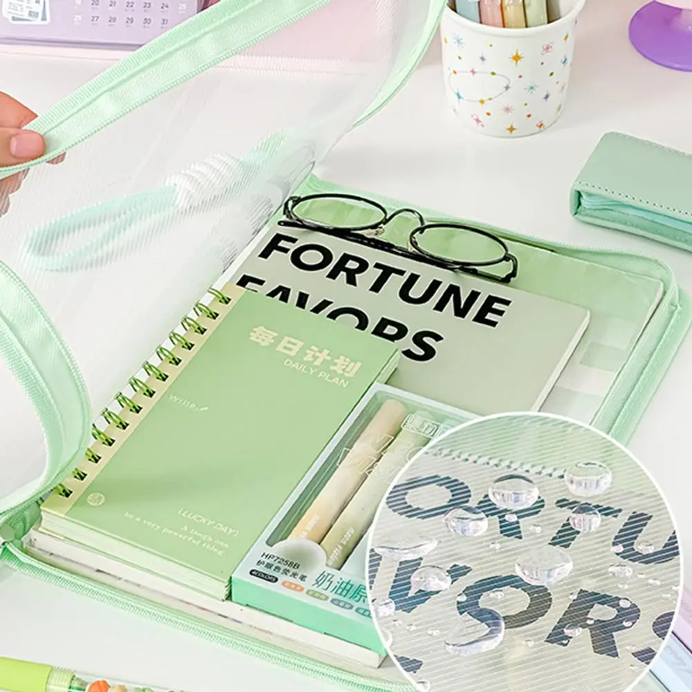NEW A4 Stationery Storage Bag Large Capacity File Test Paper Storage Bag Transparent Waterproof Mesh Organizer Folders Handbag