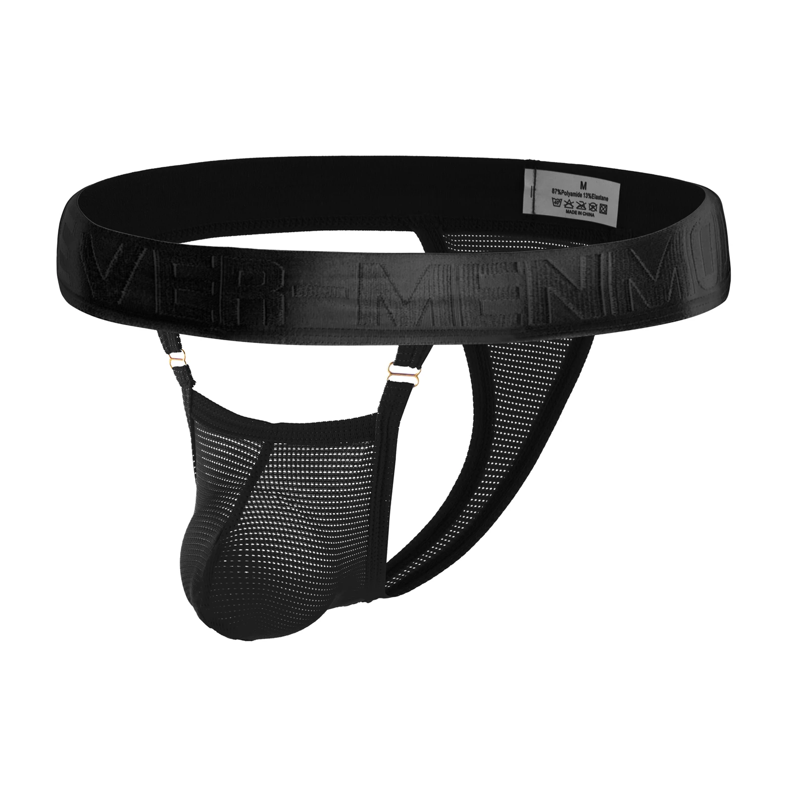CLEVER-MENMODE Men Mesh Underwear Exercise Wide Waistband Breathable T-back Mini Bulge Pouch High-cut Ultra Thin Panties