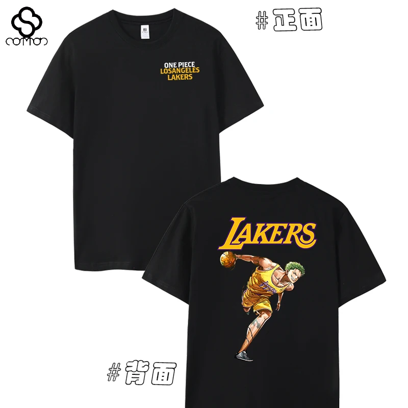 2025 Lakers Home Joint ONE PIECE เสื้อยืดแขนสั้นบาสเกตบอล Luffy Sanji Sauron Choppa เสื้อผ้าฤดูร้อน