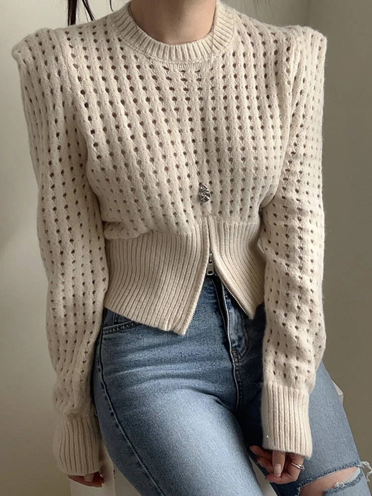 AOSSVIAO Women Y2k Crochet Knit Hollow Out Crop Top Long Sleeve Shrug Sweater Mesh Cover Ups Vent Streetwear Pullover Women