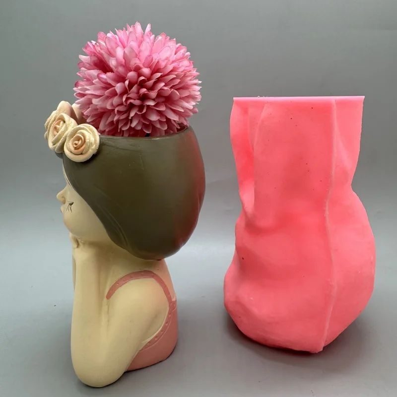 Cute girl flower pot silicone mold used to make gypsum resin concrete living room balcony decoration ornaments view 6