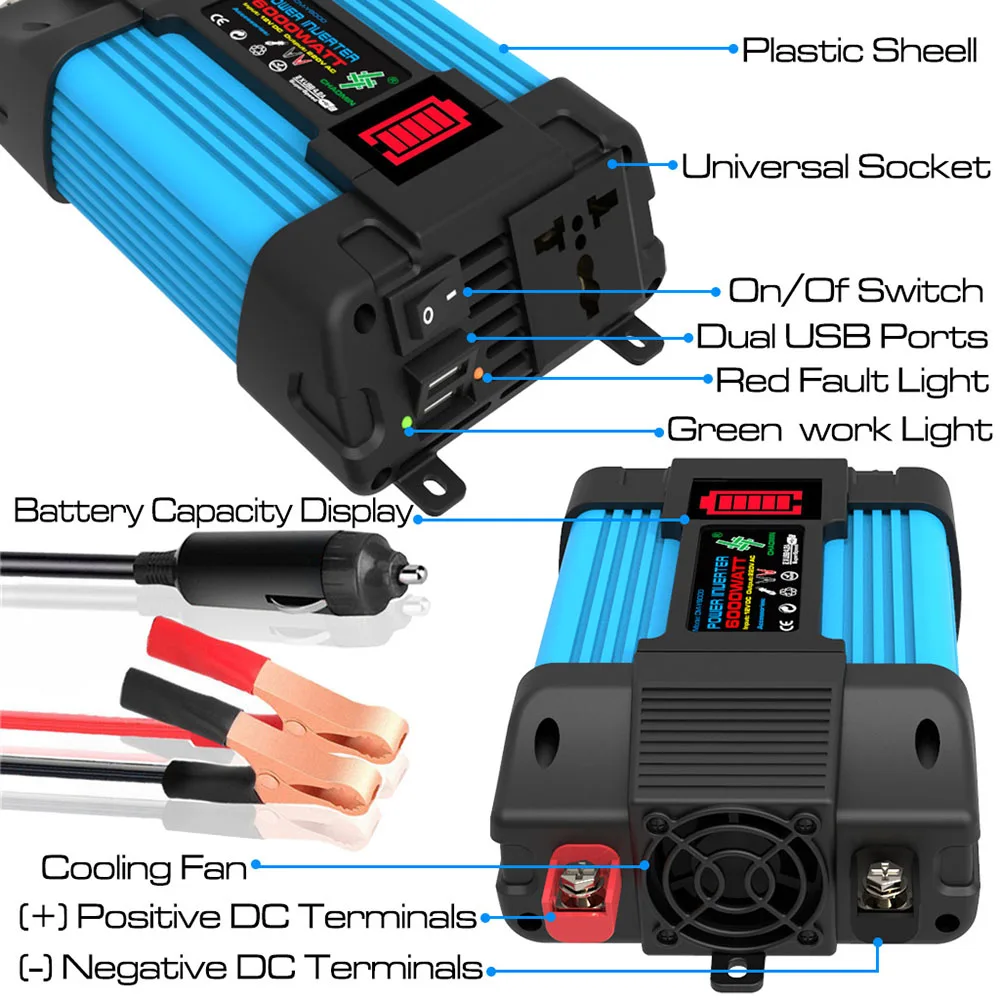 Universal 500W Vehicle-mounted Household Converter DC 12v To 220V Power inverter Car Invertor Peak power 6000W