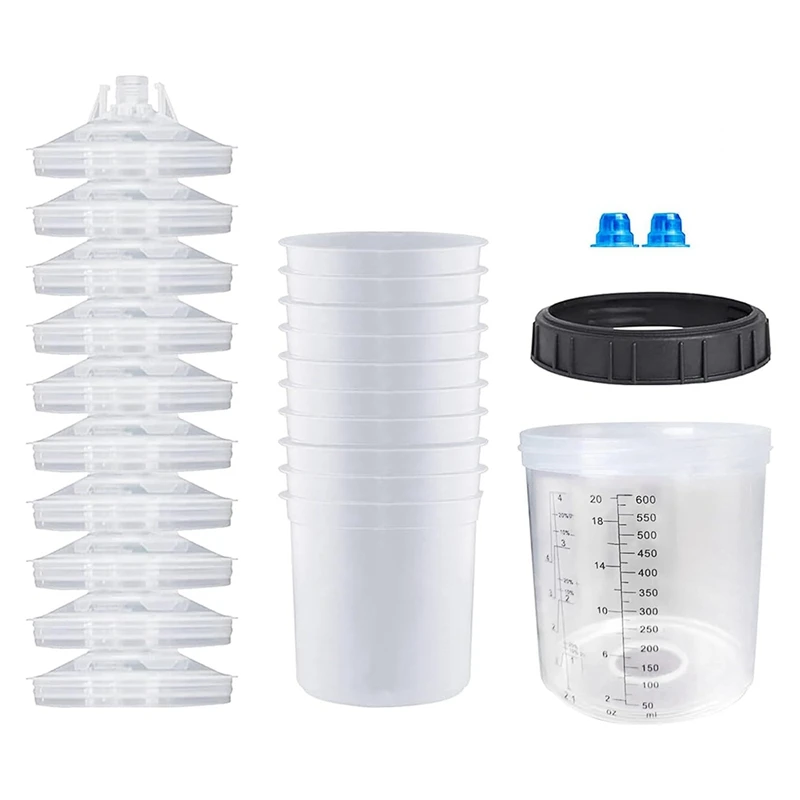 Disposable Paint Guncup 20 Oz (600 Ml) Transparent Plastic Paint Sprayer Mixing Cup For HVLP