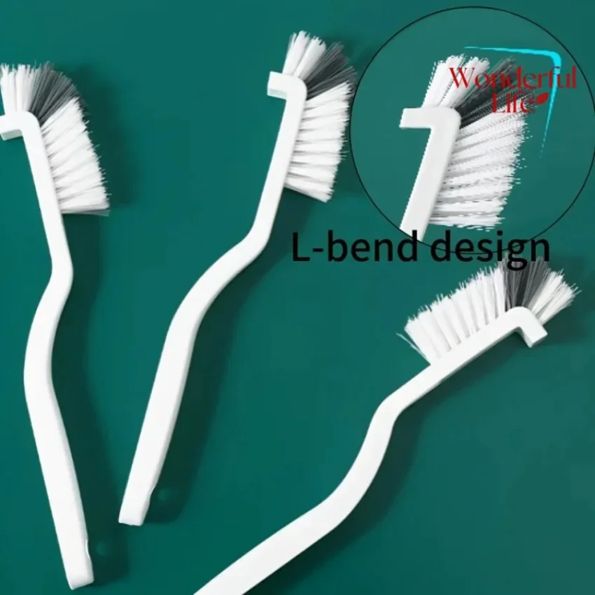 

3Pcs Japanese Style Sink Cleaning Cup Brush with Long Handle Elbow Design Tail Hole Wall Hanging Crevice Cleaning Brush