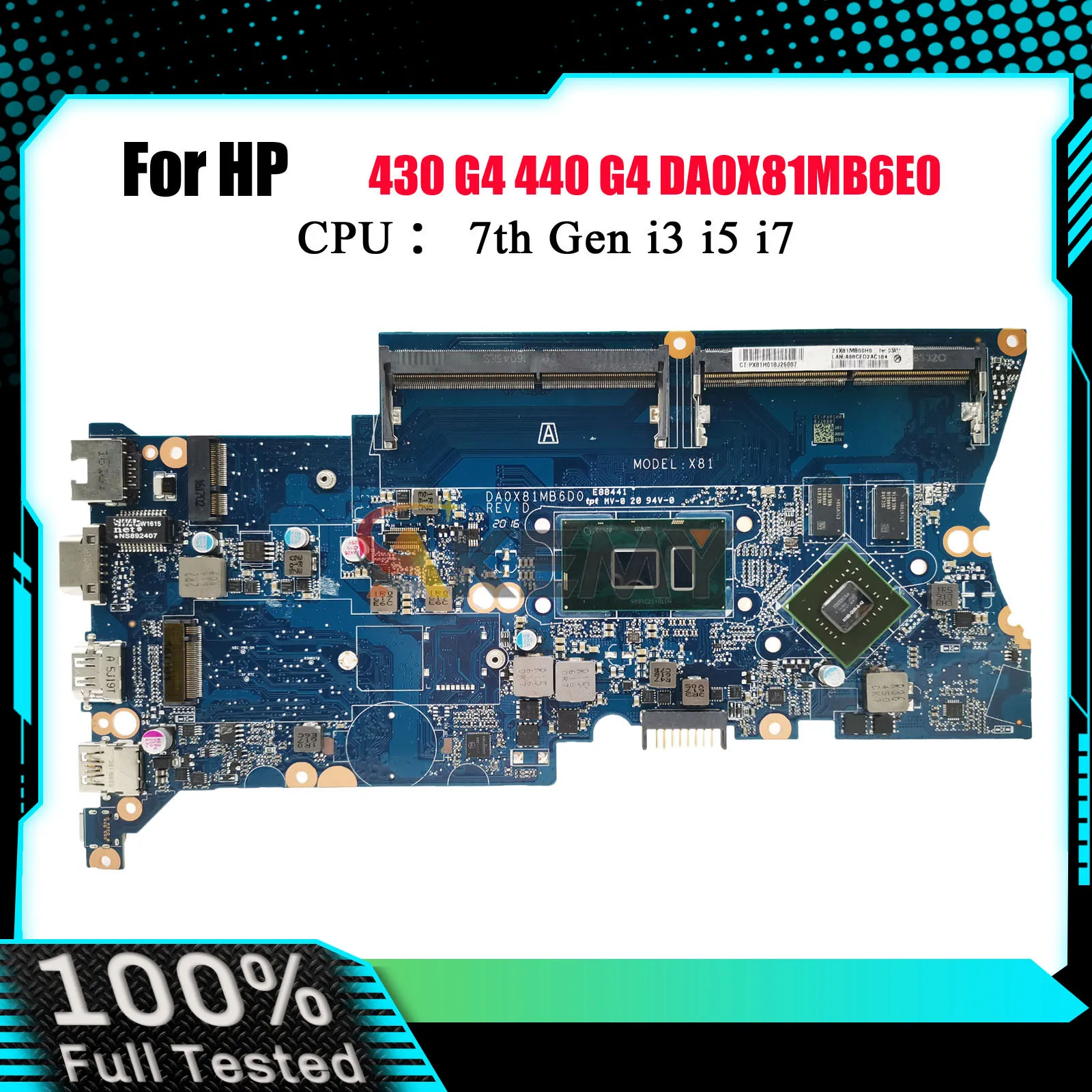 

DA0X81MB6E0 для ноутбука HP ProBook 430 440 G4, материнская плата 913100-001 913101-601 с процессором i3 i5 i7 DDR4, 100% полностью протестировано