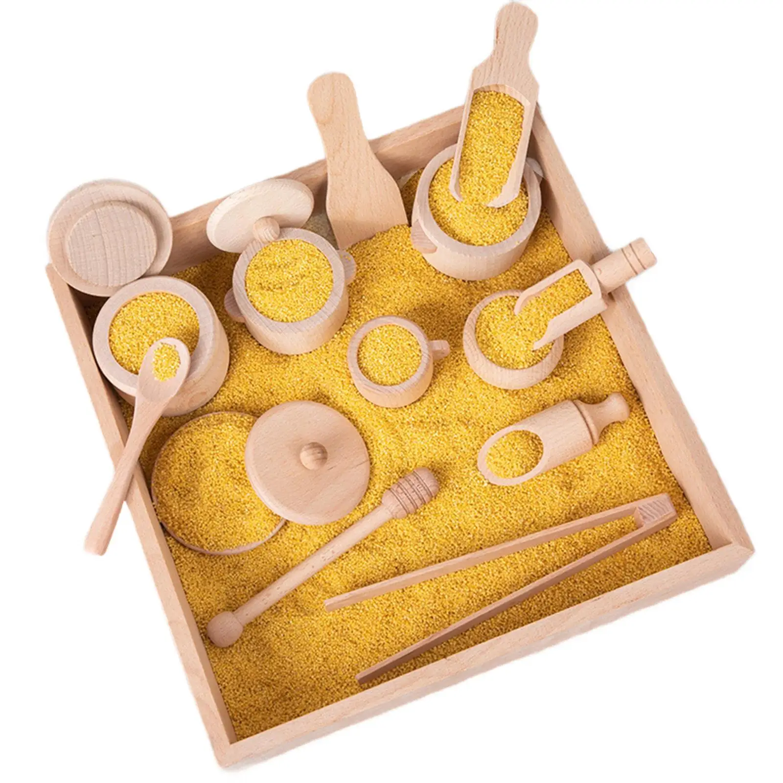 14x Sensory Bin Tools with Wooden Box for Toddlers Children over 3 Years Old