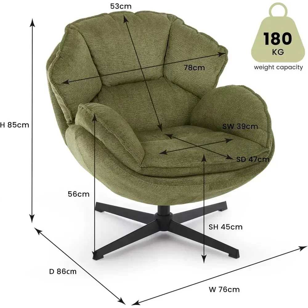 Pair of Swivel Upholstered Accent Chairs, Green Living Room Armchairs with Metal Legs
