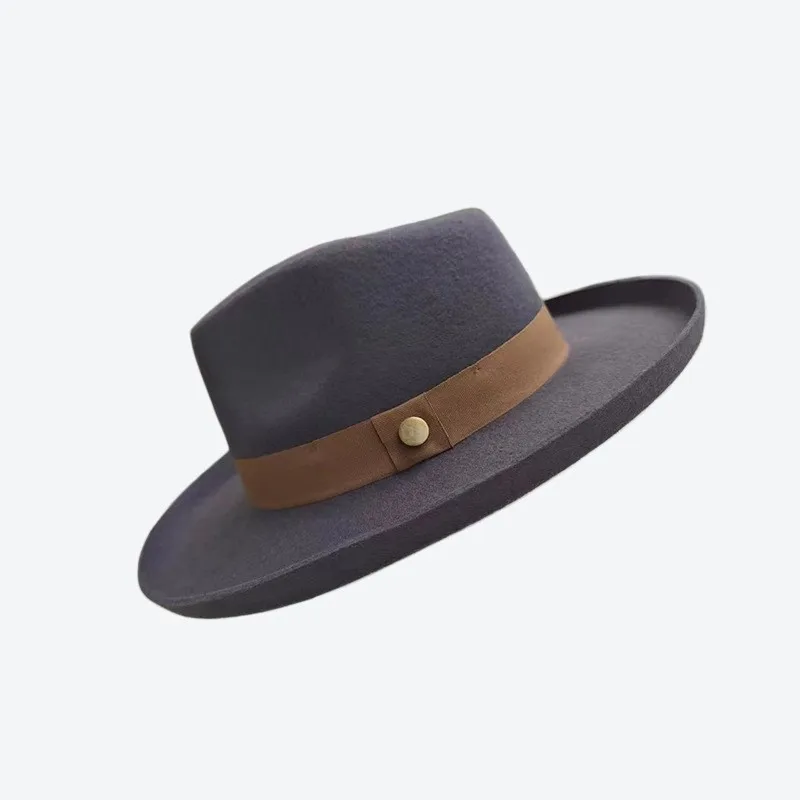 A pure top hat with woven straps and folded edges fashionable felt teardrop