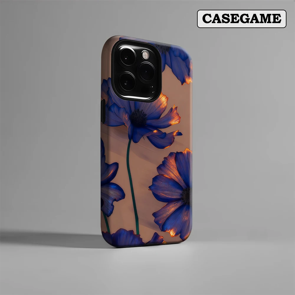 

Blue Flowers with Golden Accents IPhone17 Must-Haves Phone Case for IPhone 17 16 15 14 13 Pro Max Plus Double-layer Back Cover