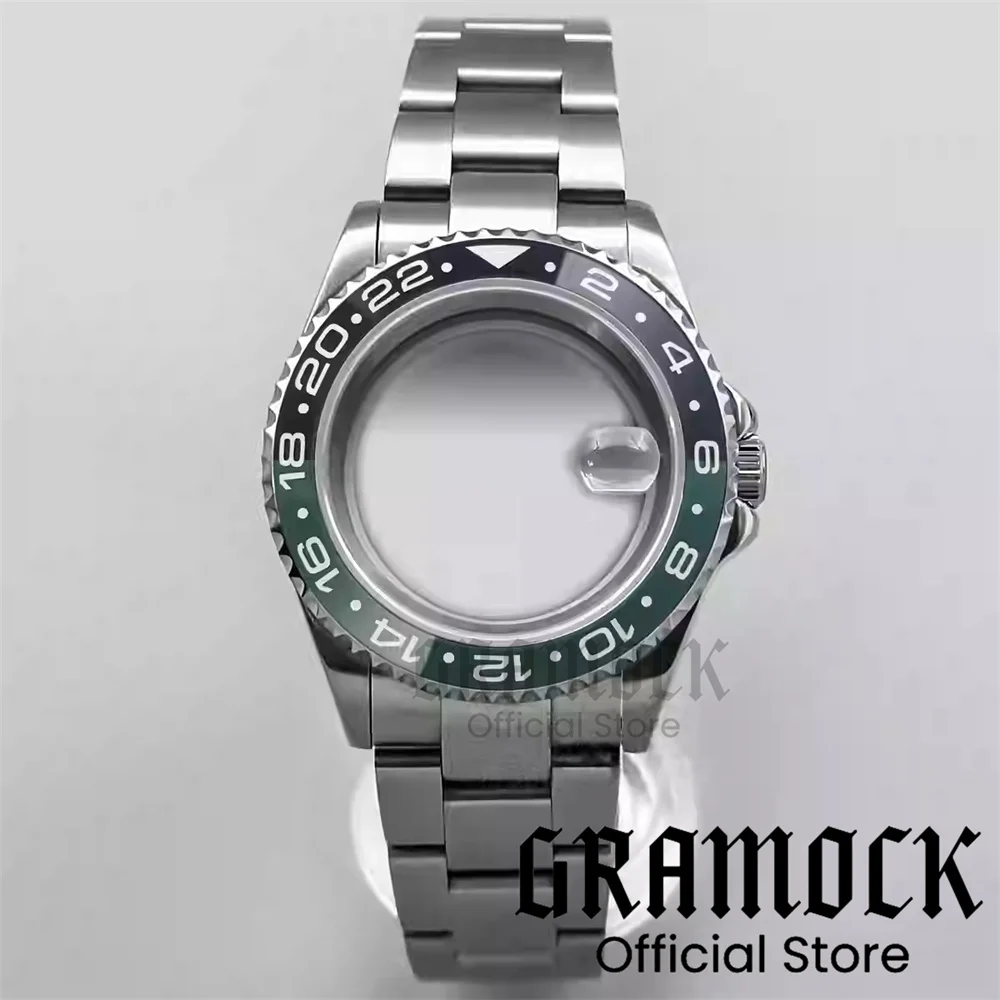 Gramock 36mm 38mm Silver Submersible Case With Strap Sapphire Glass And Ceramic Bezel Fits the NH34-36 PT5000 ETA2824 Movement