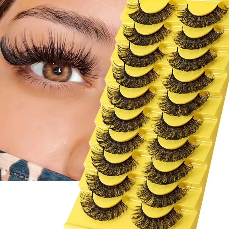 Fluffy Wispy DD Curl Faux Mink Lashes 10 Pairs Reusable Strip Eyelashes Soft Nude Daily & Dramatic Party Eye Looks