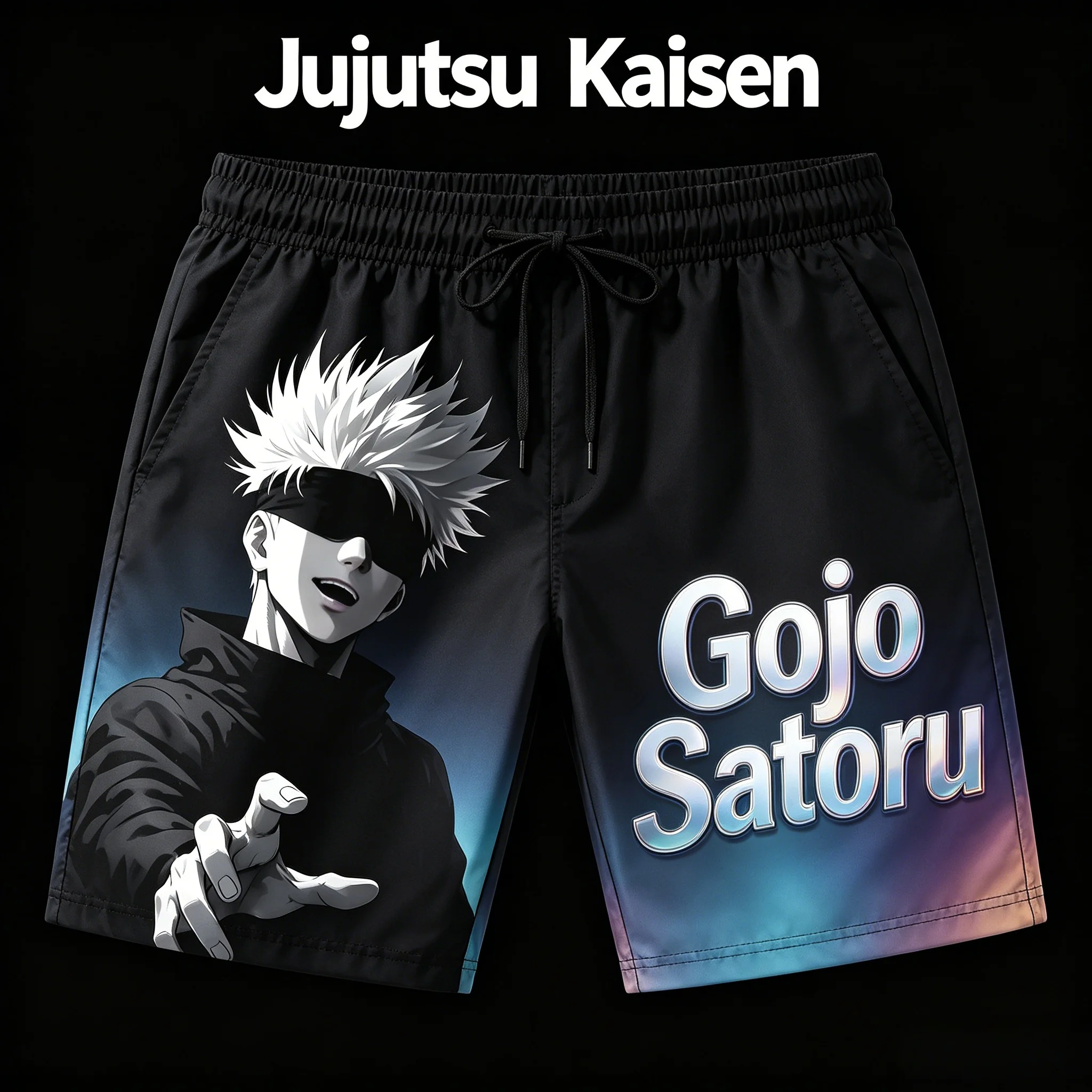 2026 Summer Jujutsu Kaisen Gojo Satoru All Over Print Quick Dry Sports Shorts, Iridescent Gradient Anime Character Mesh Shorts
