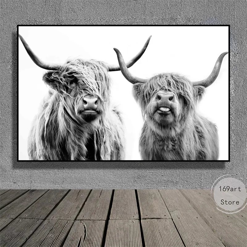 Dier Hoogland Koe Schotse Koeien Paar Koeien Scandinavische Stijl Art Poster Canvas Schilderij Muur Prints Foto Kamer Home Decor