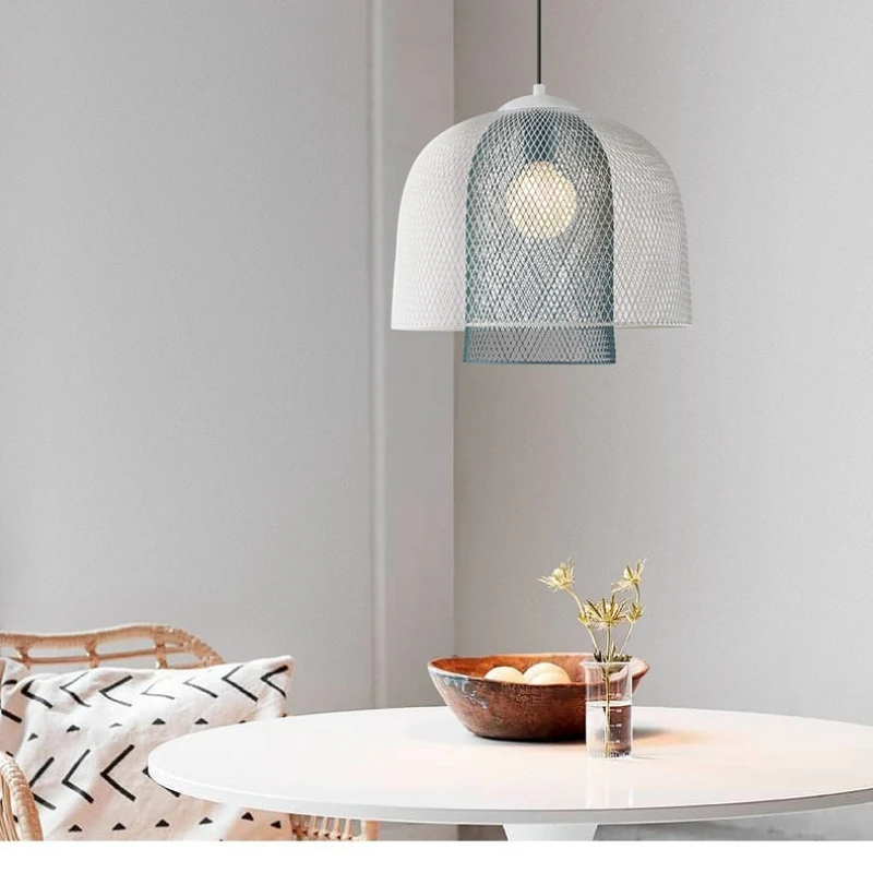 Nordic Designer Double Layered Iron Mesh LED Pendant Lamp Originality Home Accessories Restaurant Bedroom Kitchen Study Lighting
