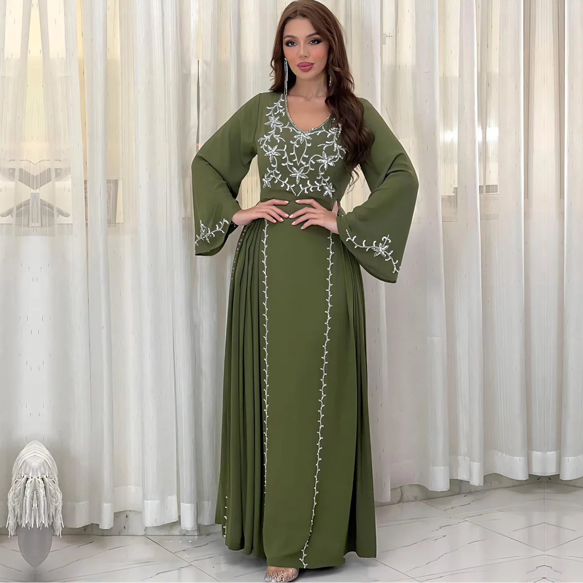 Luxury Muslim Women Long Sleeve Abaya Dress Eid Arabia Femme Dubai Evening Party Jalabiya Islamic Turkey Drsses Moroccan Kaftan