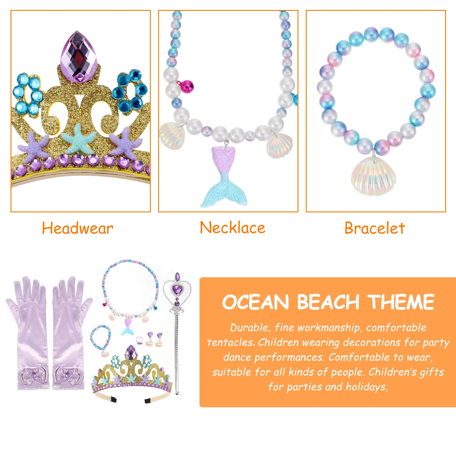 

1 set 1 Set Mermaid Necklace Kids Jewelry Ring Earrings Bracelet Cosplay Party Accessories For Girls Children Travel Birthday