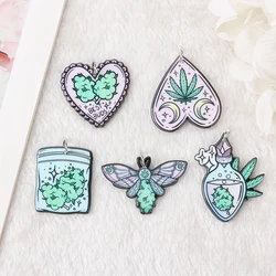10Pcs Leaf Charms Acrylic Butterfly Perfume Bottle Heart Bag Jewlery Findings For Earring Necklace Diy Making
