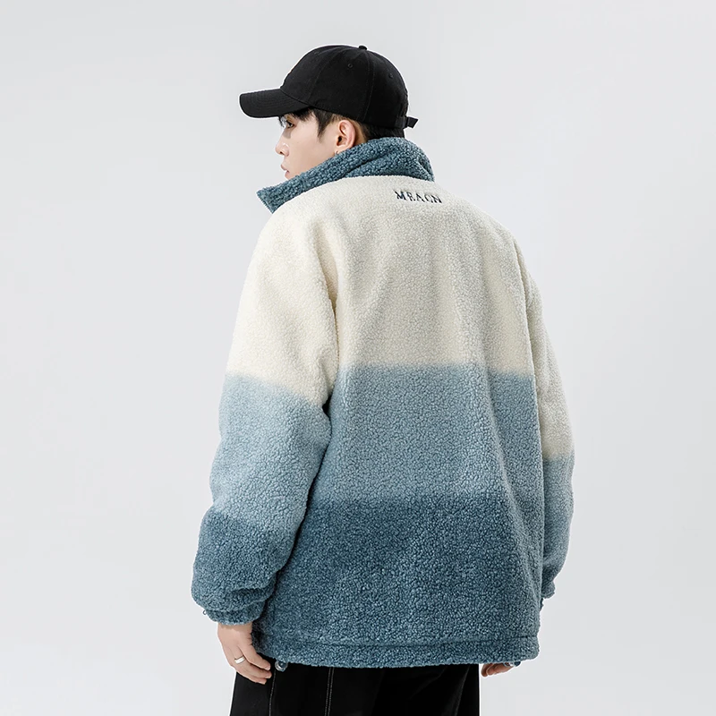 Loose Men's Duck Down Jacket Lamb Velvet Padded Coat Student Casual Winter Outerwear Trendy Ins Style White 90% Fill Power