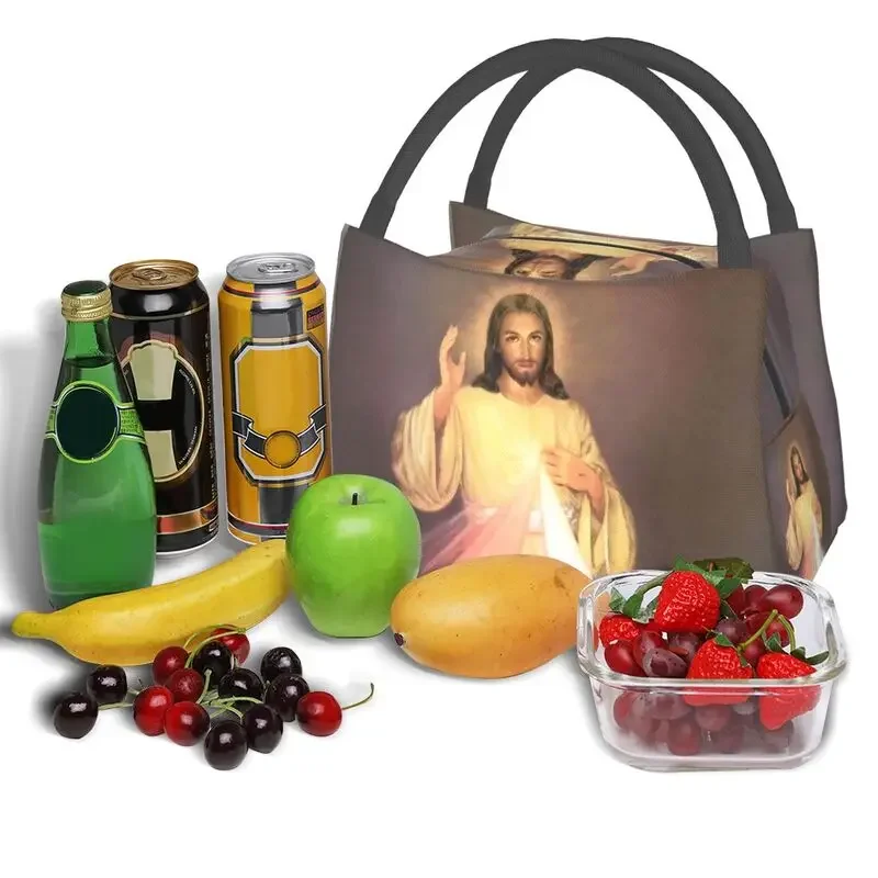 Divine Mercy Insulated Lunch Bags for Camping Travel Jesus Portable Cooler Thermal Lunch Box Women