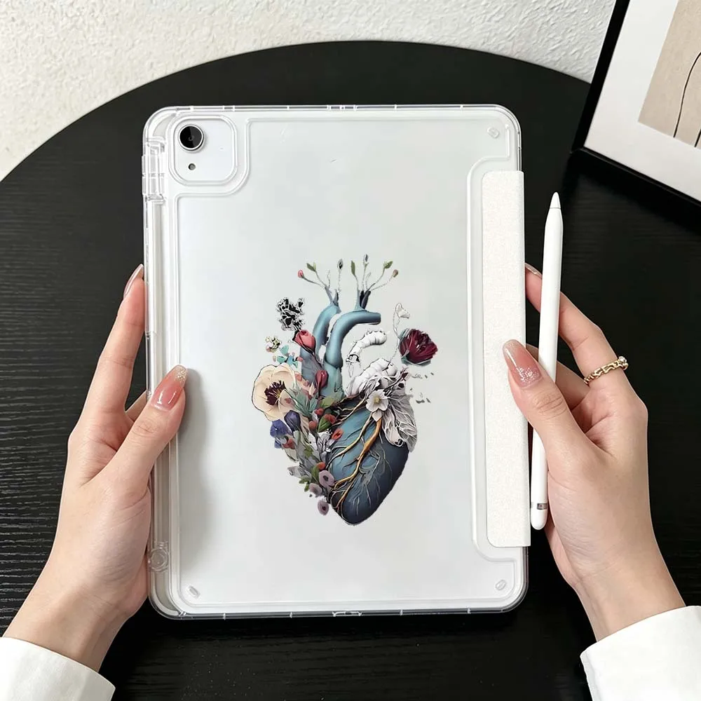 Heart Structure Diagram Case For iPad Mini Pro Air 5 6 7 8 9 10th 11th 11 9.7 10.9 13 inch Transparent Y-Shaped Folding Tablet