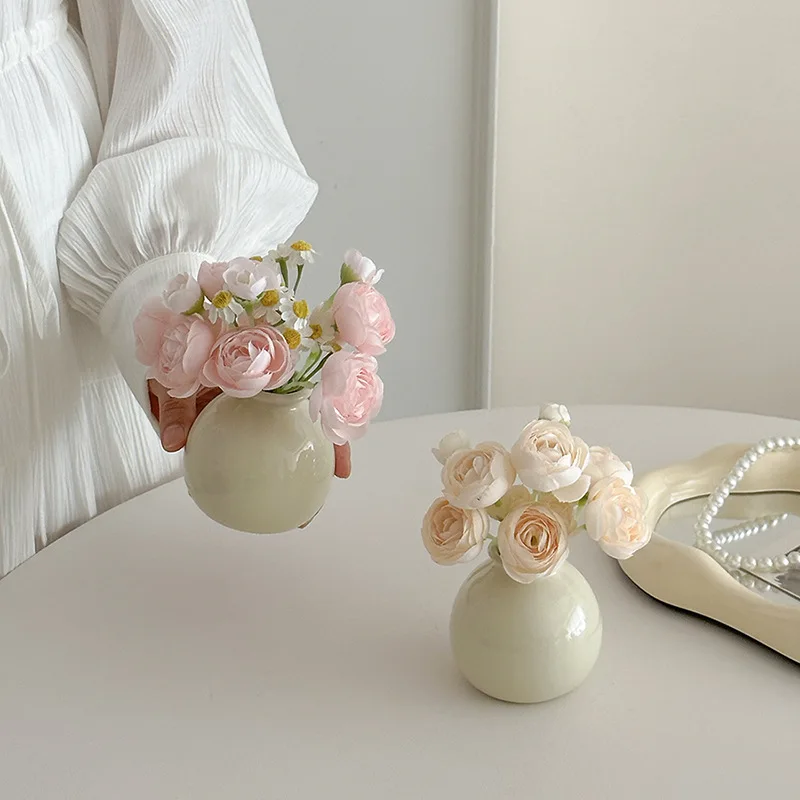 CuteLife Nordic White Ceramic Table Vase Modern Small Home Decoration Plant Pot Simple Mini Living Room Artificial Flower Vases