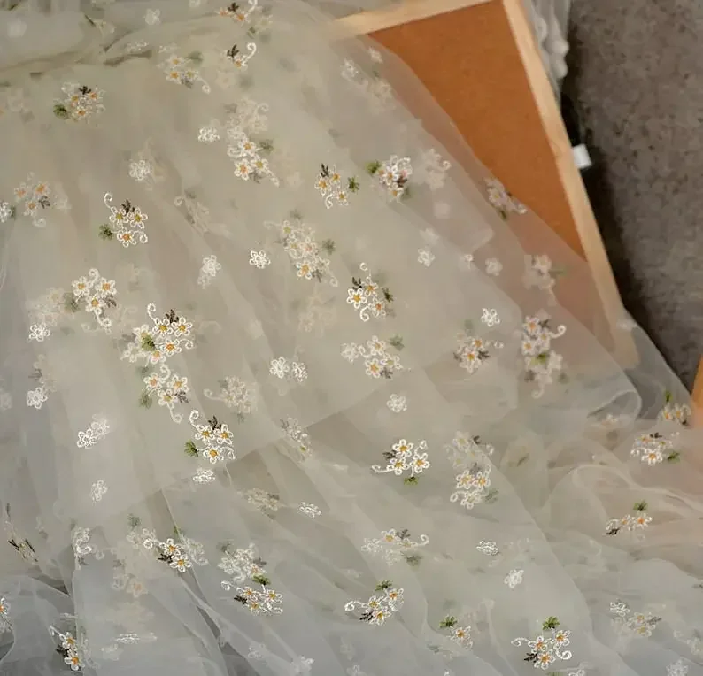 5 Colors White yellow Flower embroidery Lace Fabric small Floral tulle For Girl Dress Tutu Dress Wedding Dress Bridal Veil