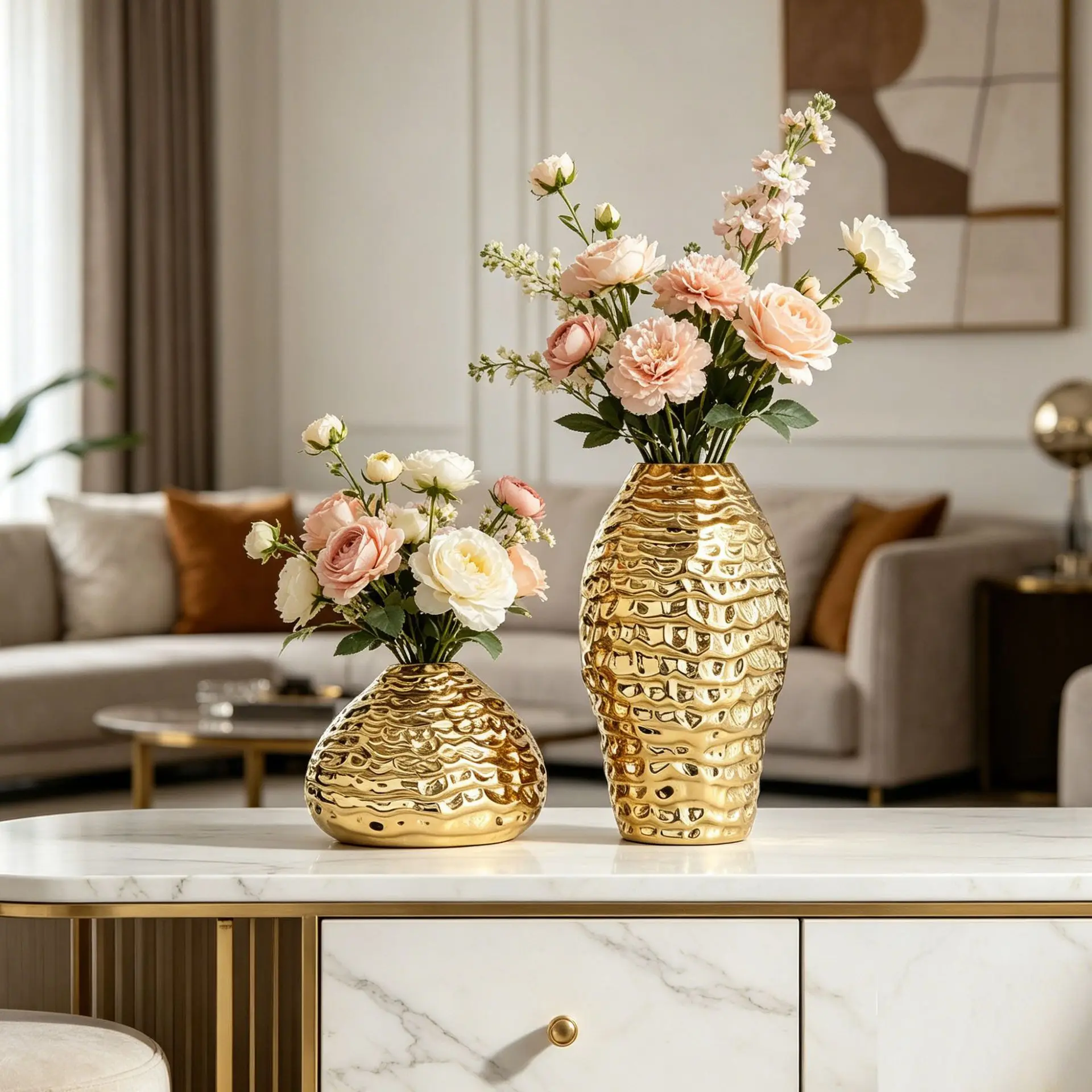 Luxury Gold Stacked Thick Textured Ceramic Vase Living Room Decoration Exquisite Dried Flower Hydroponic Vase Floral Arrangement